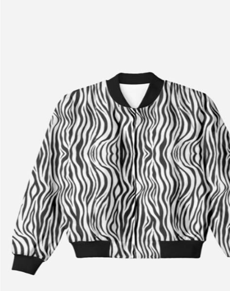 Stylish Zebra Print Bomber Jacket