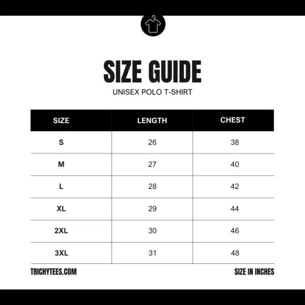 Polo T-Shirt Size Guide Chart from Trichy Tees